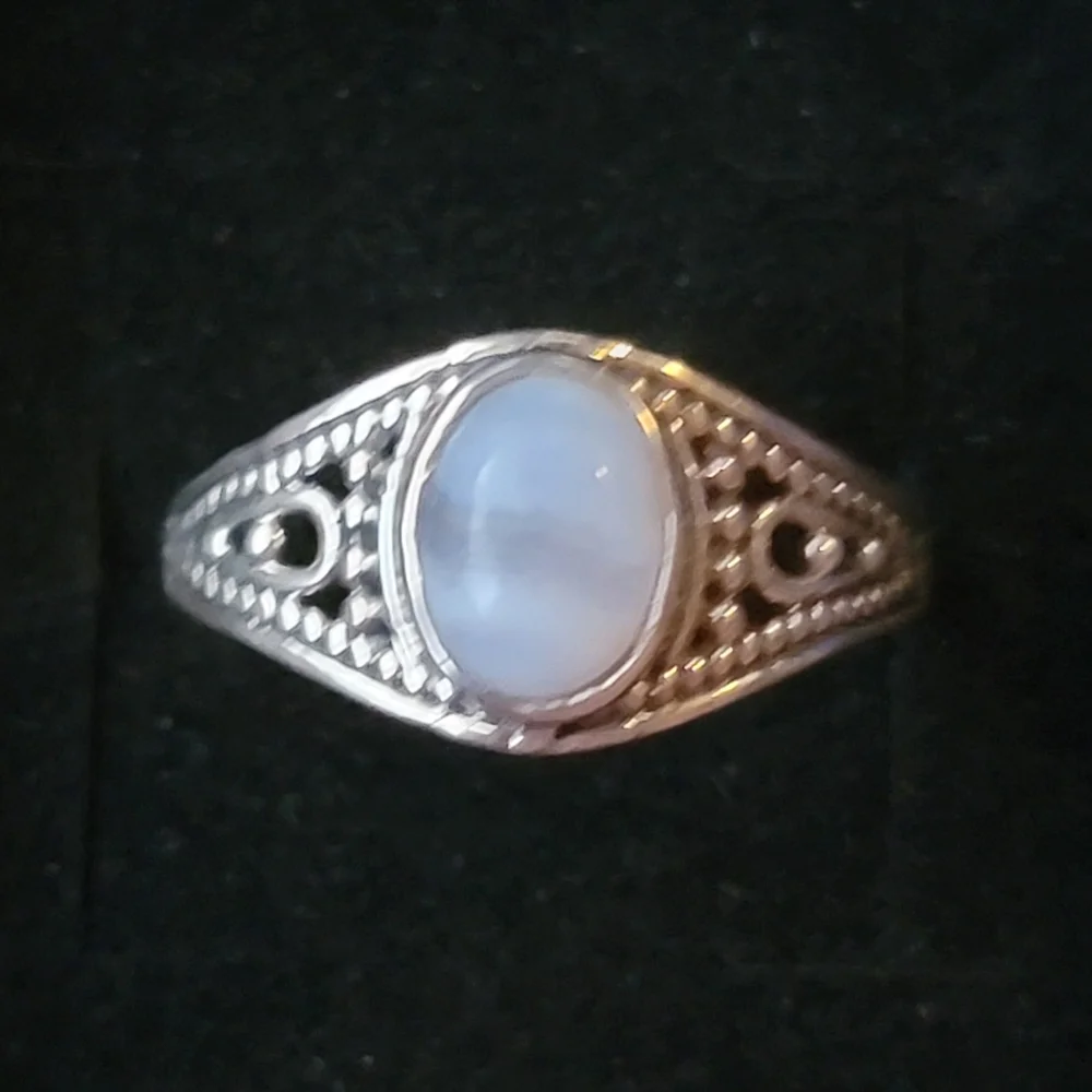 Blue Lace Agate Sterling Silver Class Ring Signed Size 9